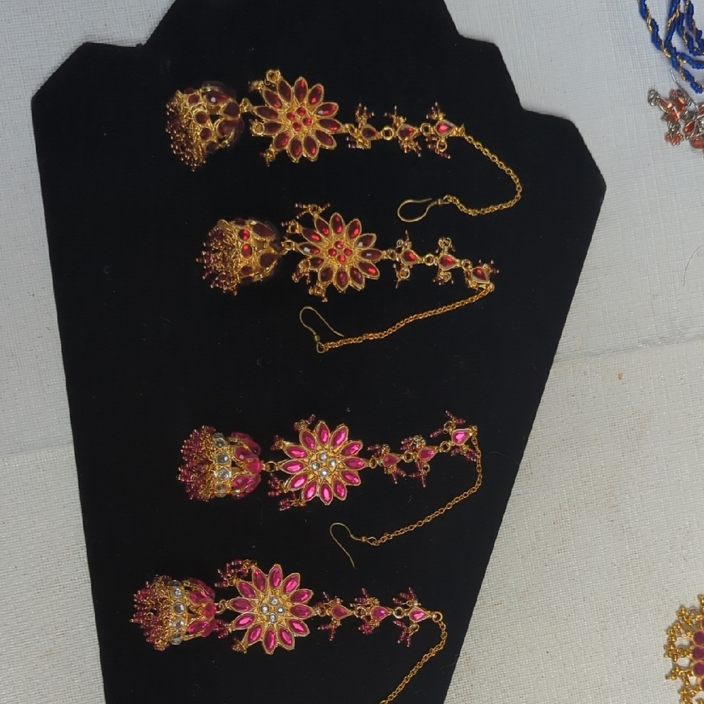 Gold and Pink Floral Earrings